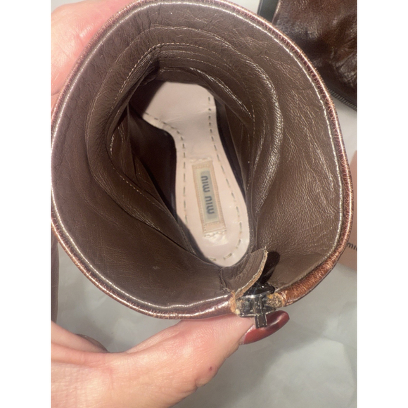 Miu Miu Leather Color block Pattern Boots size 38.5 Iconic Heel - Picture 6 of 16